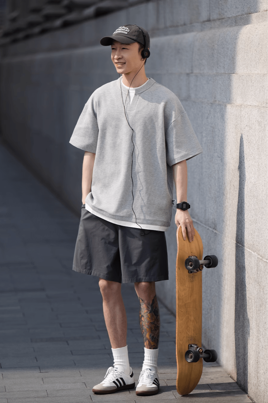 ワッフルレイヤードVネック半袖Tシャツ B04285
