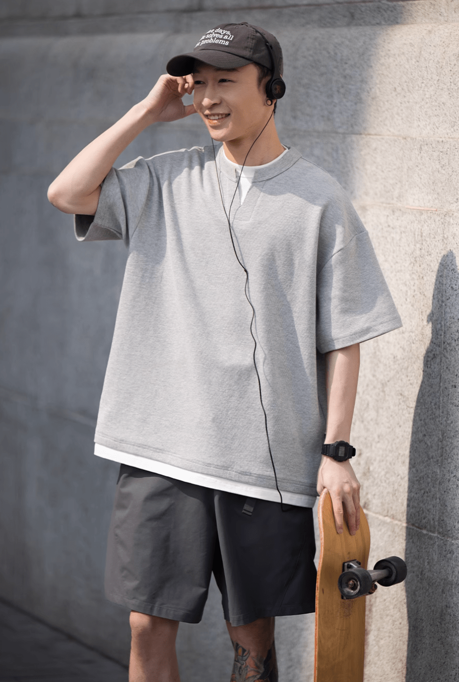 ワッフルレイヤードVネック半袖Tシャツ B04285