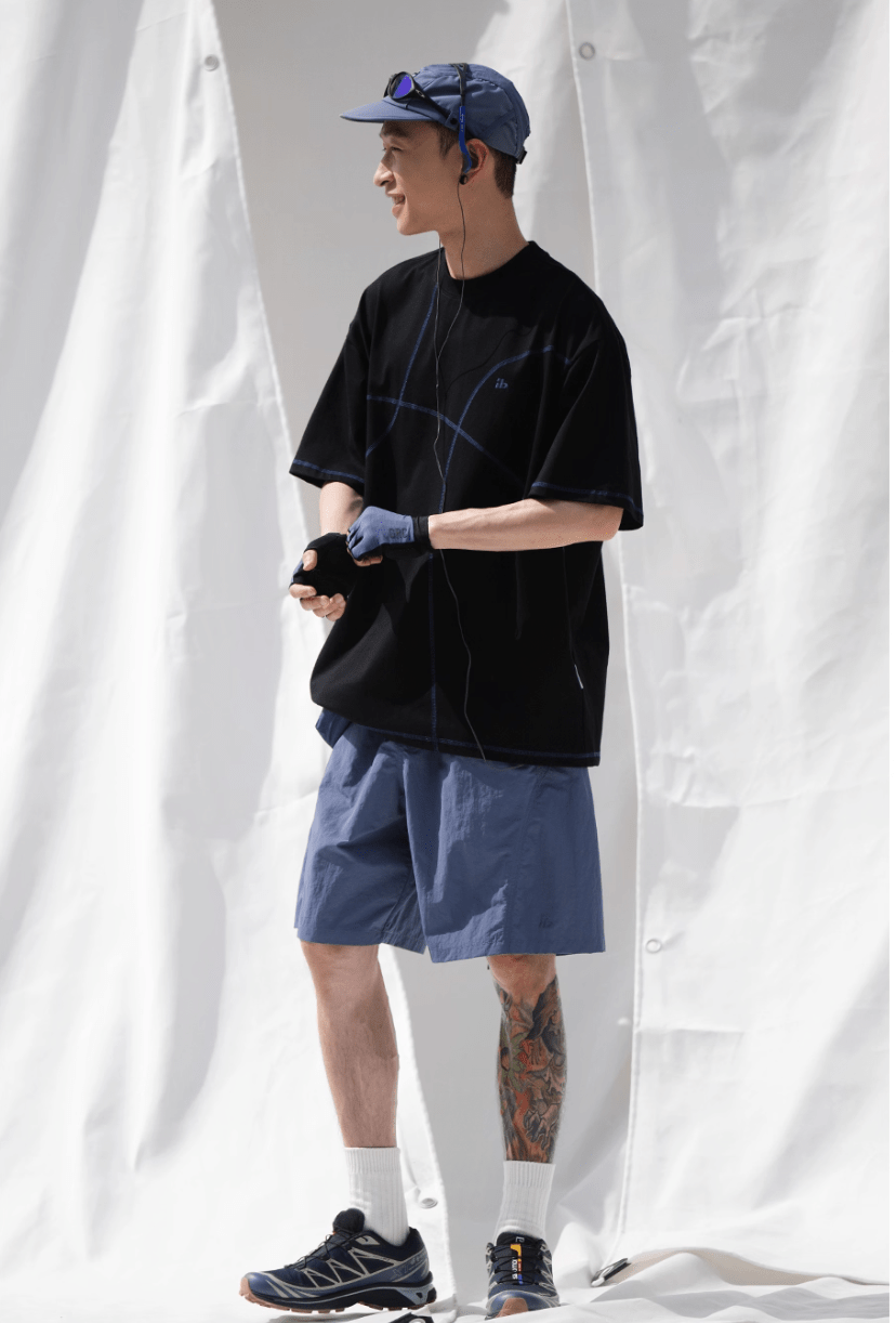 抗菌ルーズカジュアルクルーネック刺繍半袖Tシャツ B08062
