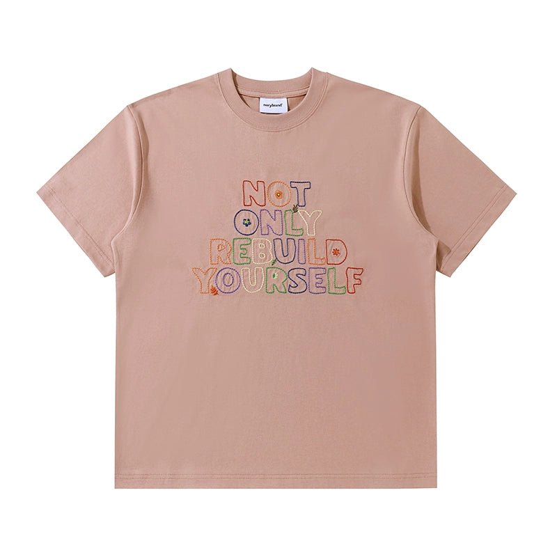 手刺繍コットンクルーネック半袖Tシャツ N051415