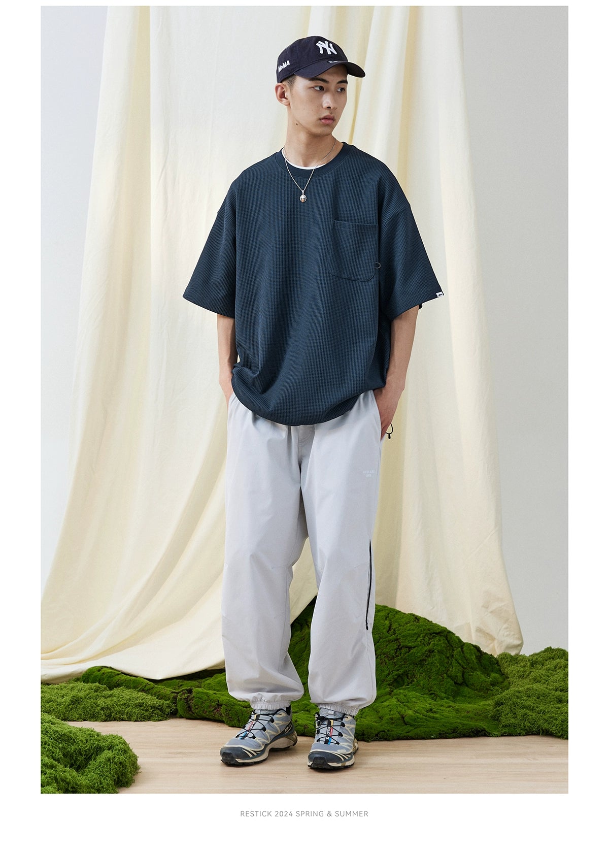 【X-STRETCHエクスポート生地】ワッフル5クォーター半袖Tシャツ R05012