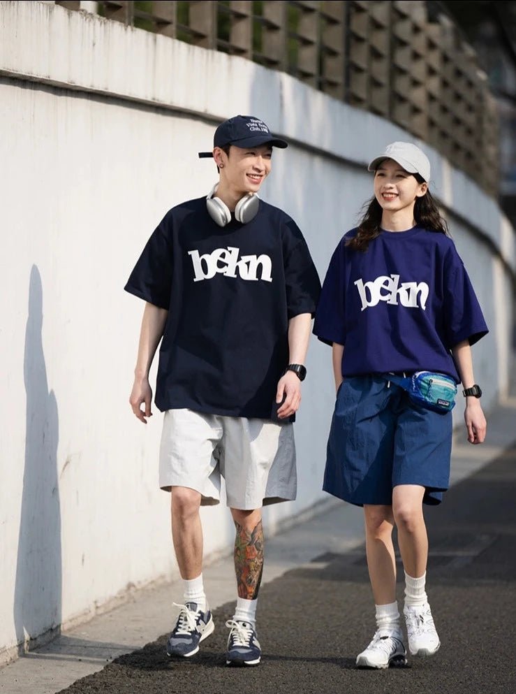 300gコットンシンプルプリント半袖ルーズ無地Tシャツ B04195
