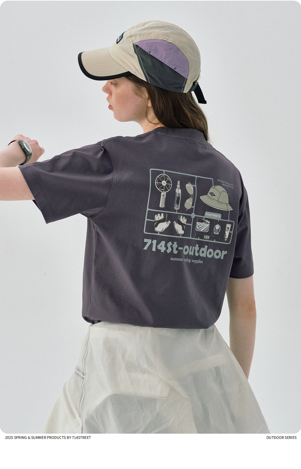 アンチリンクルアウトドアギアプリント半袖Tシャツ S05019
