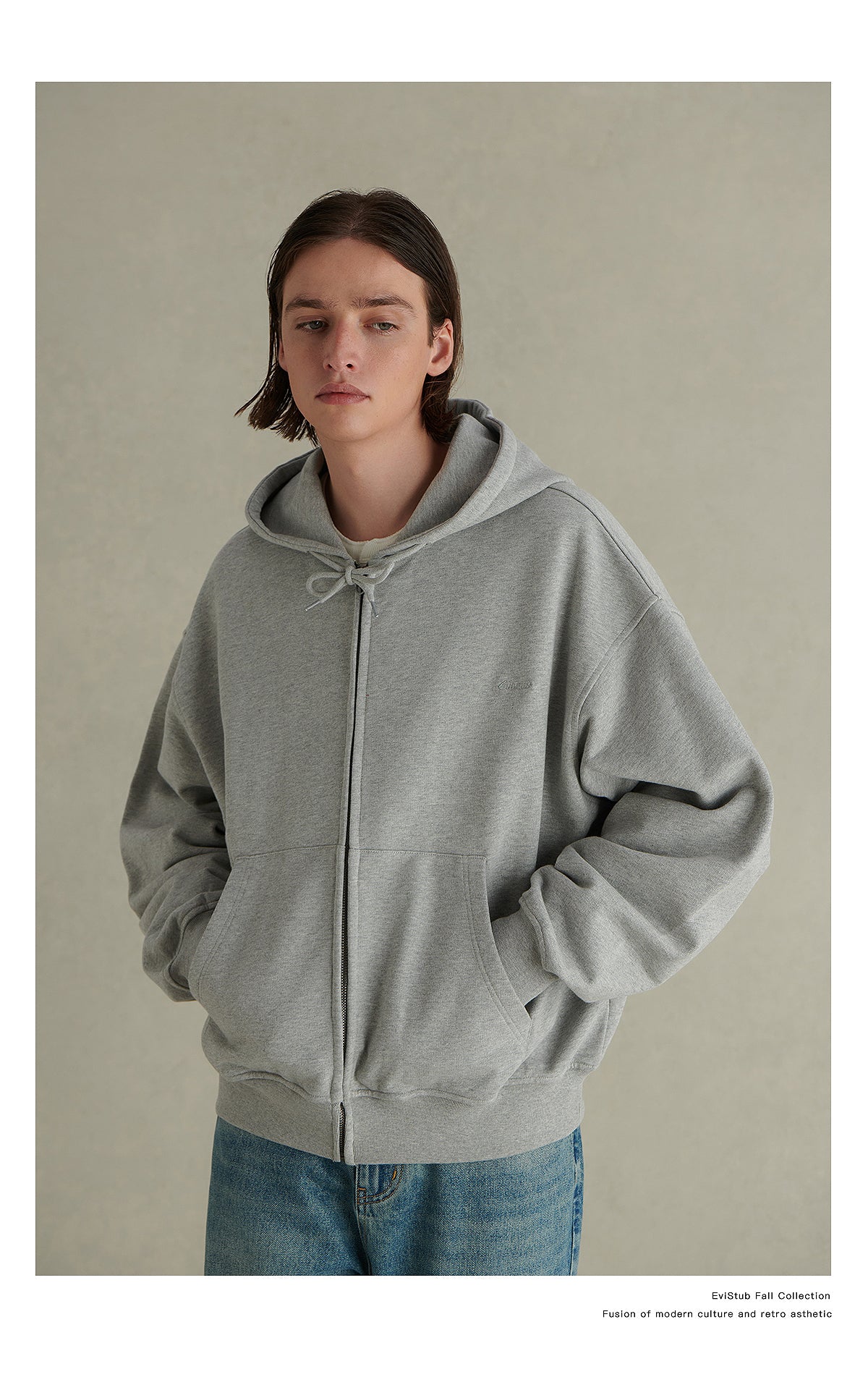 500G HEAVY WEIGHT BASIC RETRO ZIP HOODED SWEATSHIRT E09331