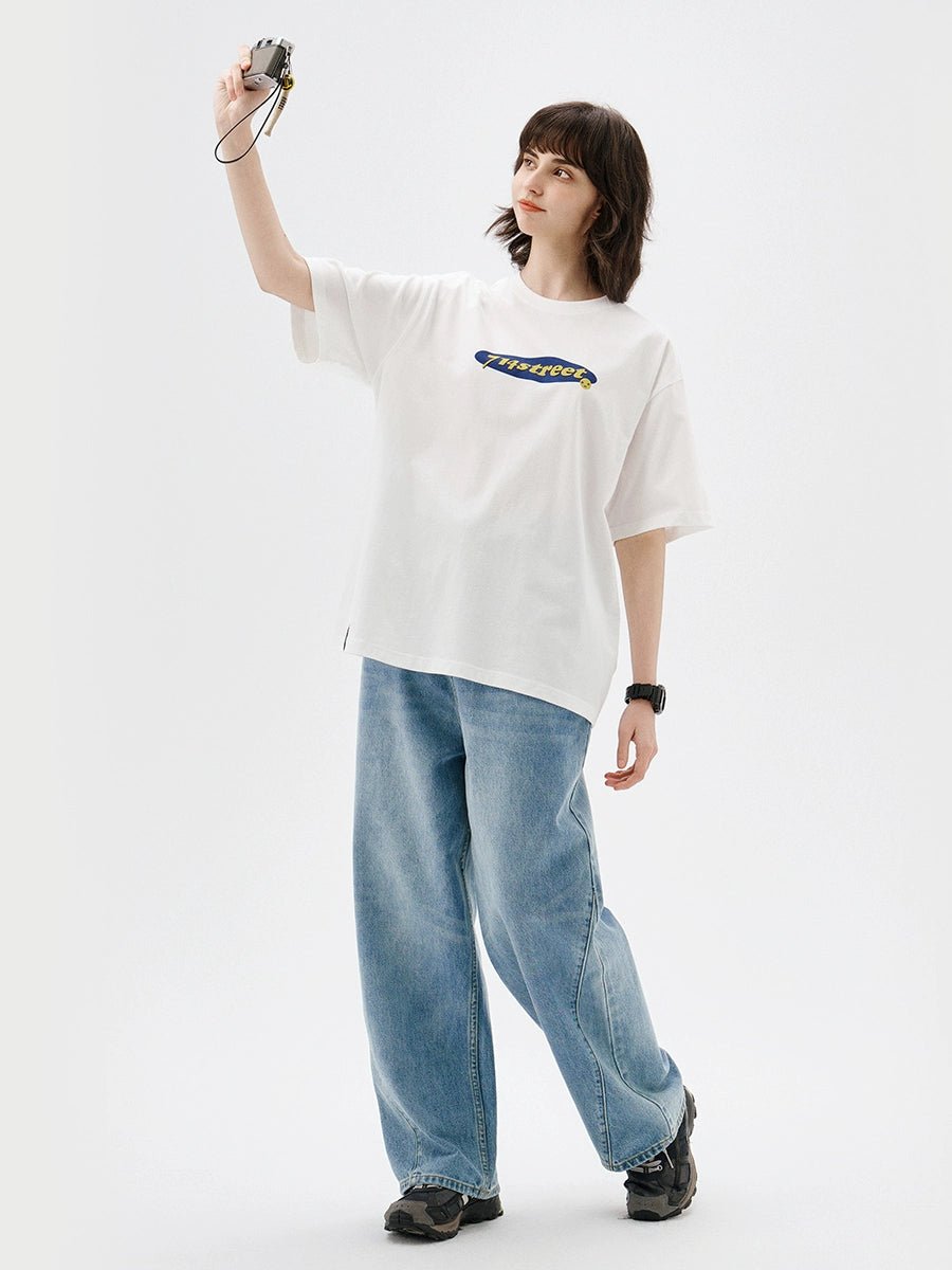 レトロテキストロゴプリント半袖Tシャツ S61110