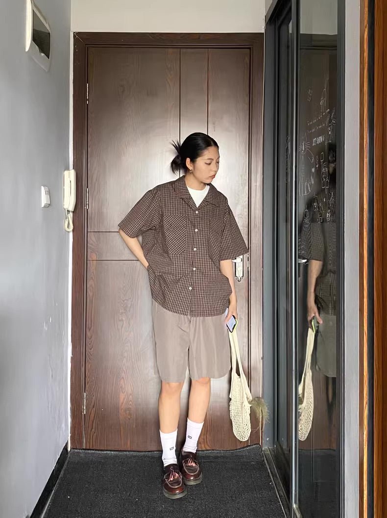 ヴィンテージチェックキューバカラー半袖シャツ B05037