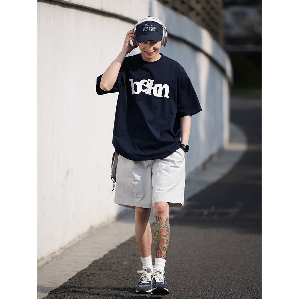 300gコットンシンプルプリント半袖ルーズ無地Tシャツ B04195