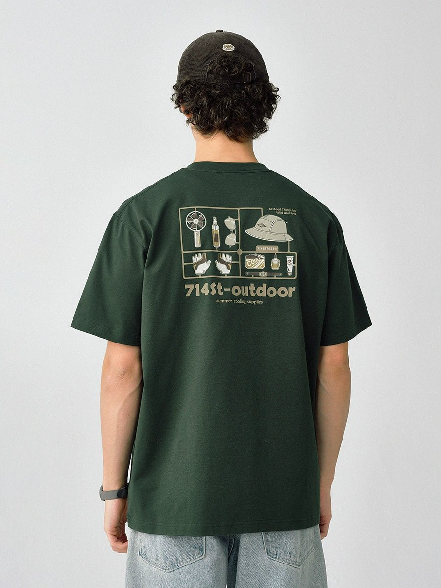 アンチリンクルアウトドアギアプリント半袖Tシャツ S05019