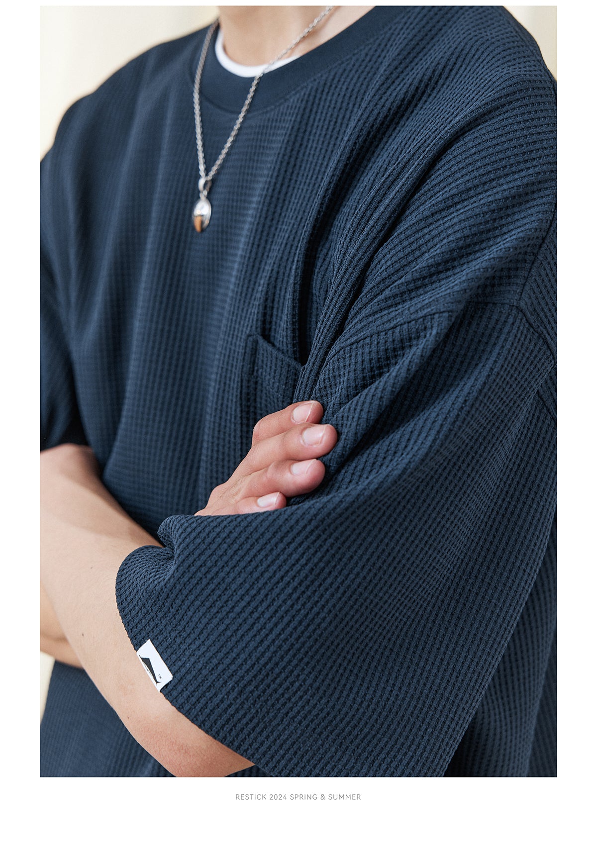 【X-STRETCHエクスポート生地】ワッフル5クォーター半袖Tシャツ R05012