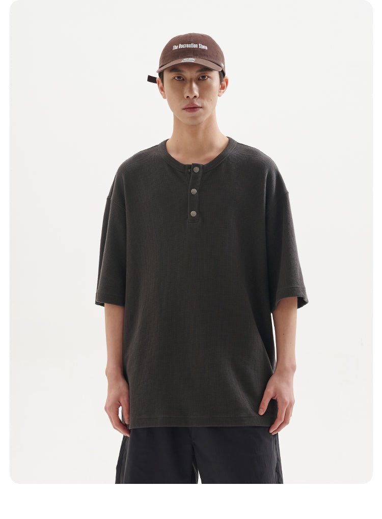 ヘンリーカラービンテージワッフル半袖Tシャツ B04093