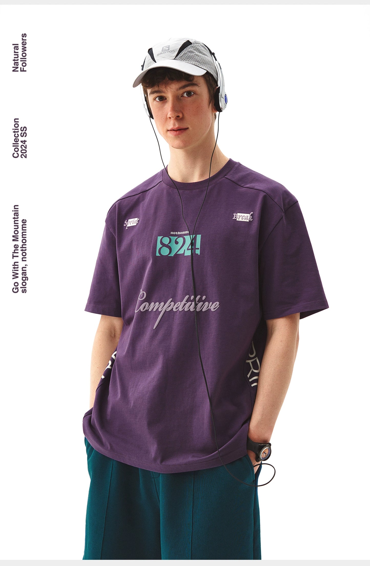 吸湿発散性コントラストレタープリントルーズ半袖Tシャツ N08175