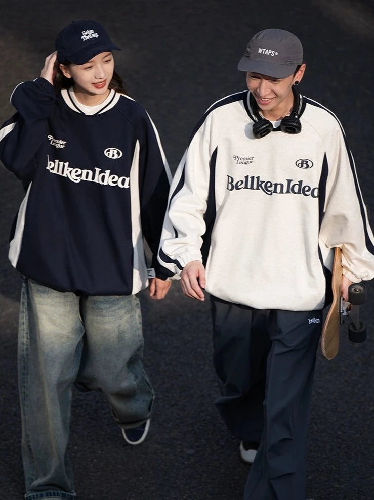 HEAVYWEIGHT LOOSE BASEBALL ROUND NECK SWEATER B19182
