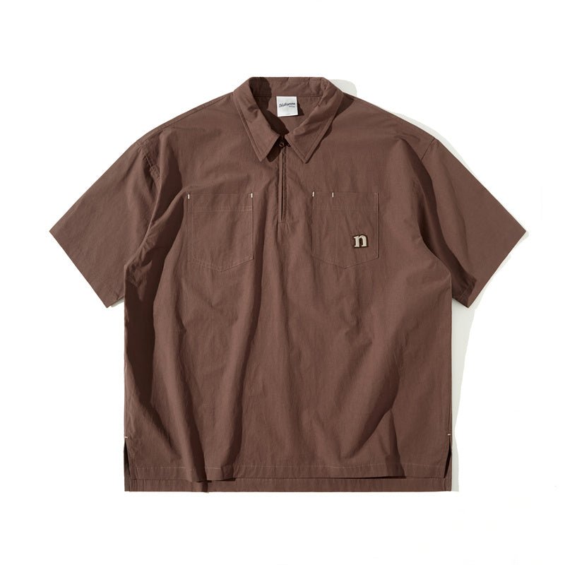 HALF ZIP COTTON SHORT SLEEVE SHIRT N69444