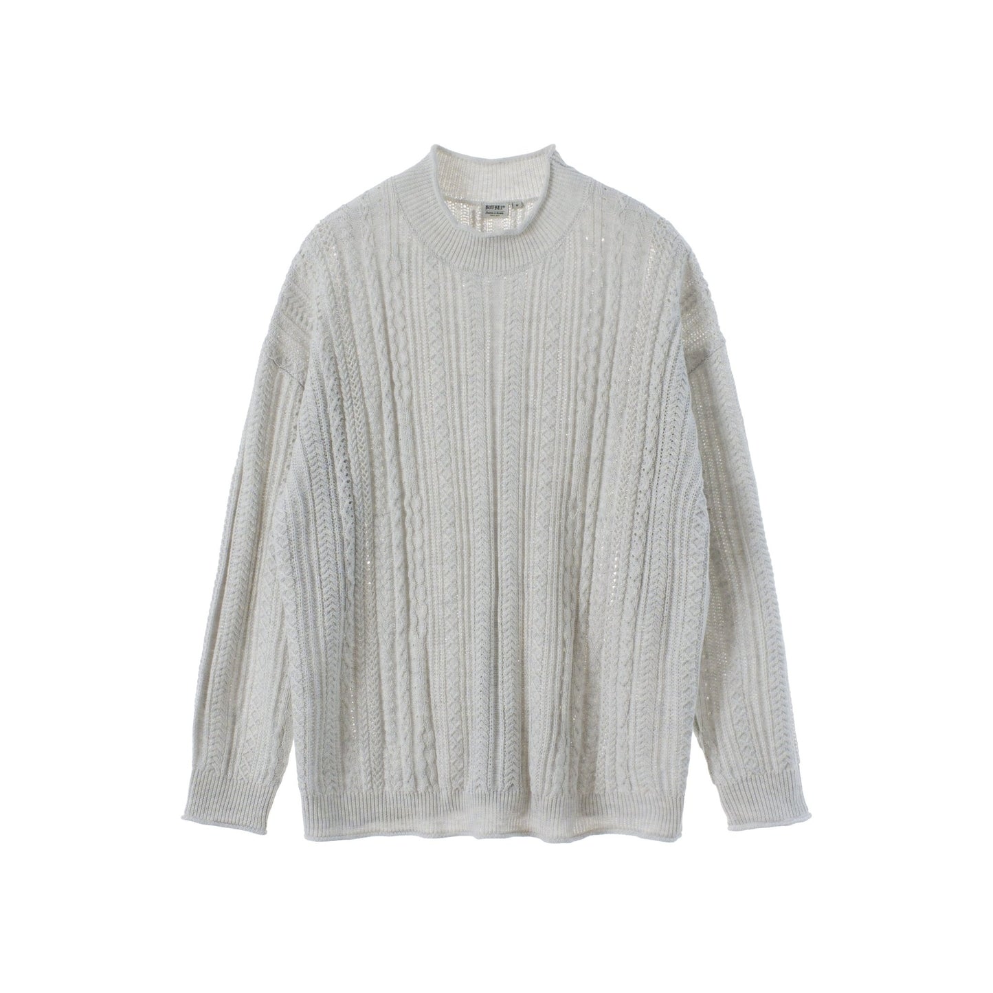 ケーブル織りクルーネック長袖ベースセーター B02199