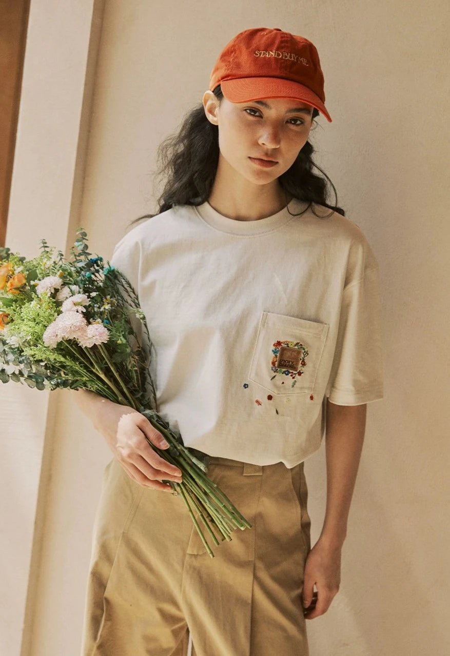 刺繍スモールポケットデザインTシャツ N051416