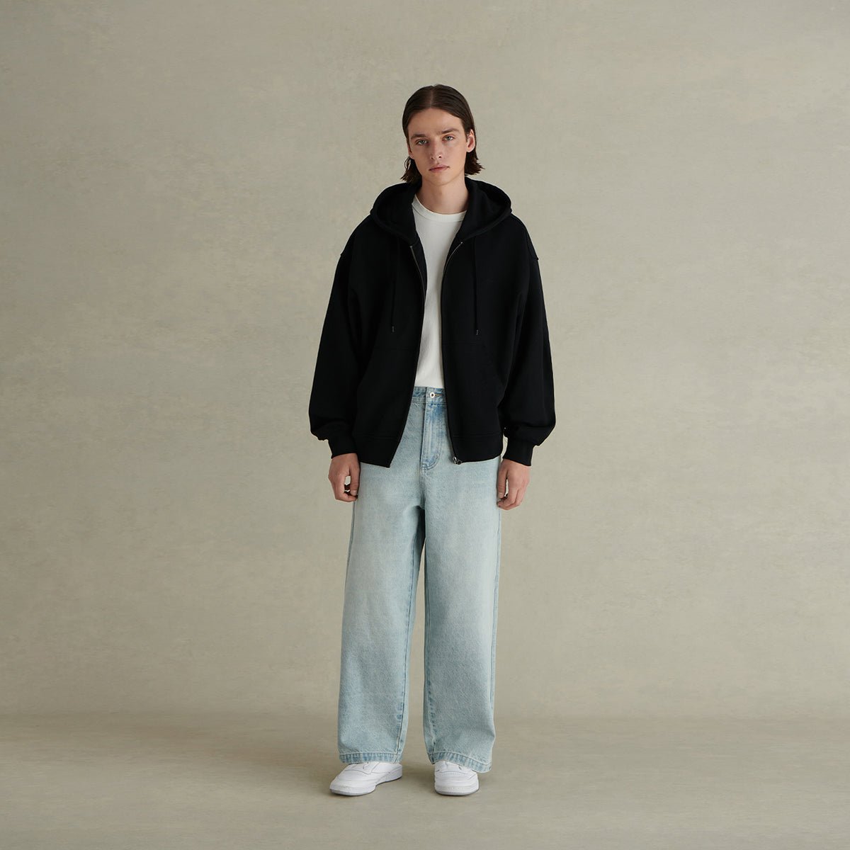 500G HEAVY WEIGHT BASIC RETRO ZIP HOODED SWEATSHIRT E09331