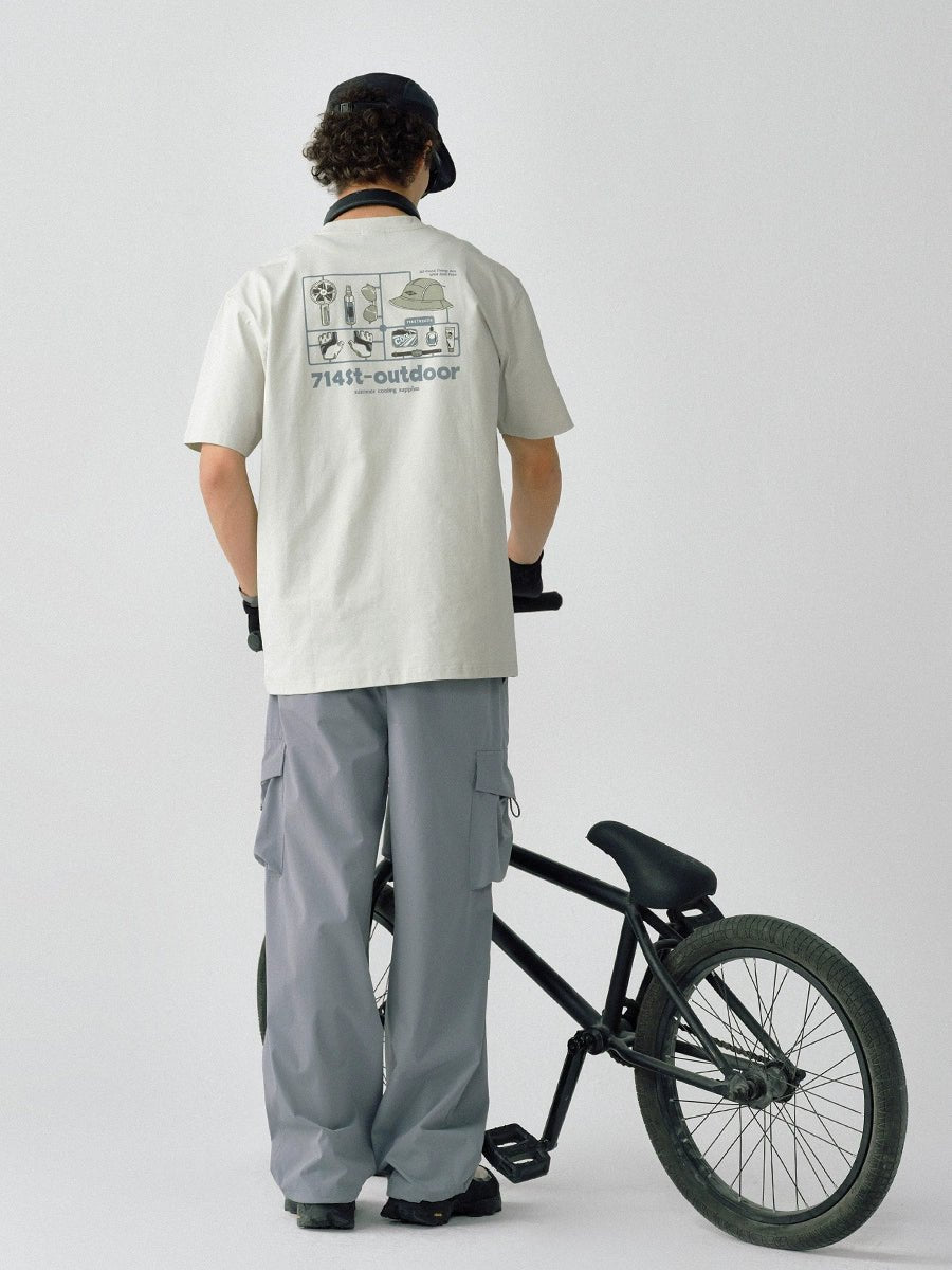 アンチリンクルアウトドアギアプリント半袖Tシャツ S05019