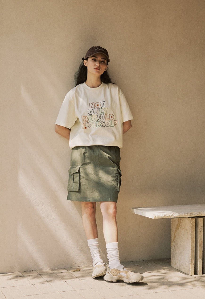 手刺繍コットンクルーネック半袖Tシャツ N051415
