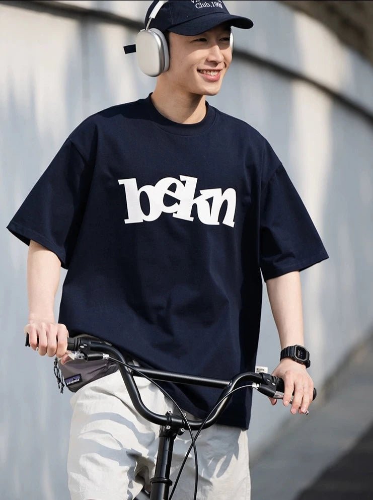 300gコットンシンプルプリント半袖ルーズ無地Tシャツ B04195