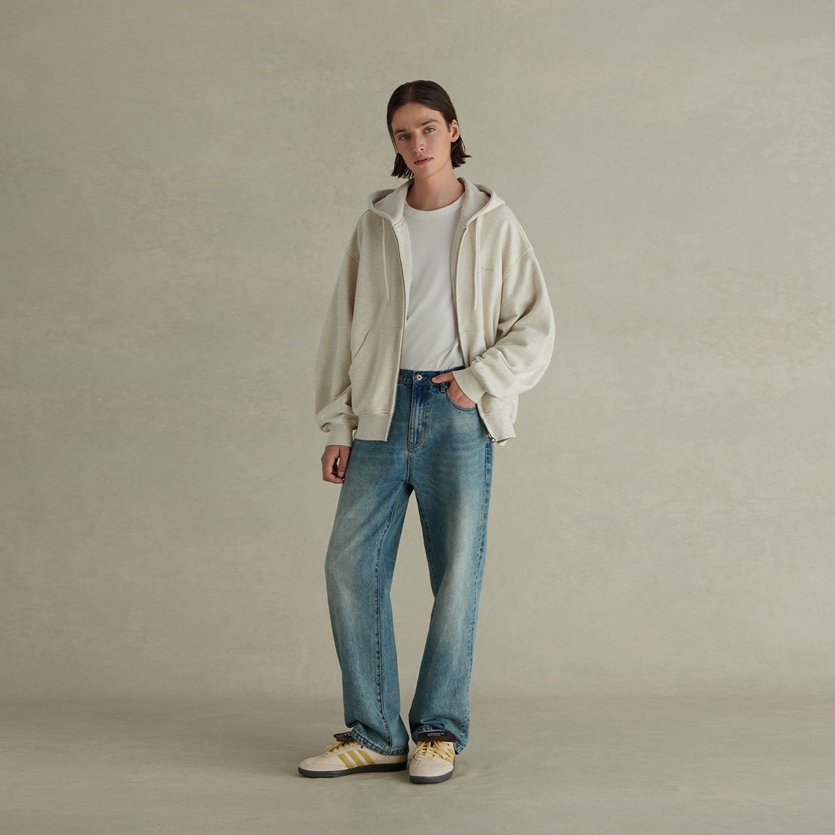 500G HEAVY WEIGHT BASIC RETRO ZIP HOODED SWEATSHIRT E09331
