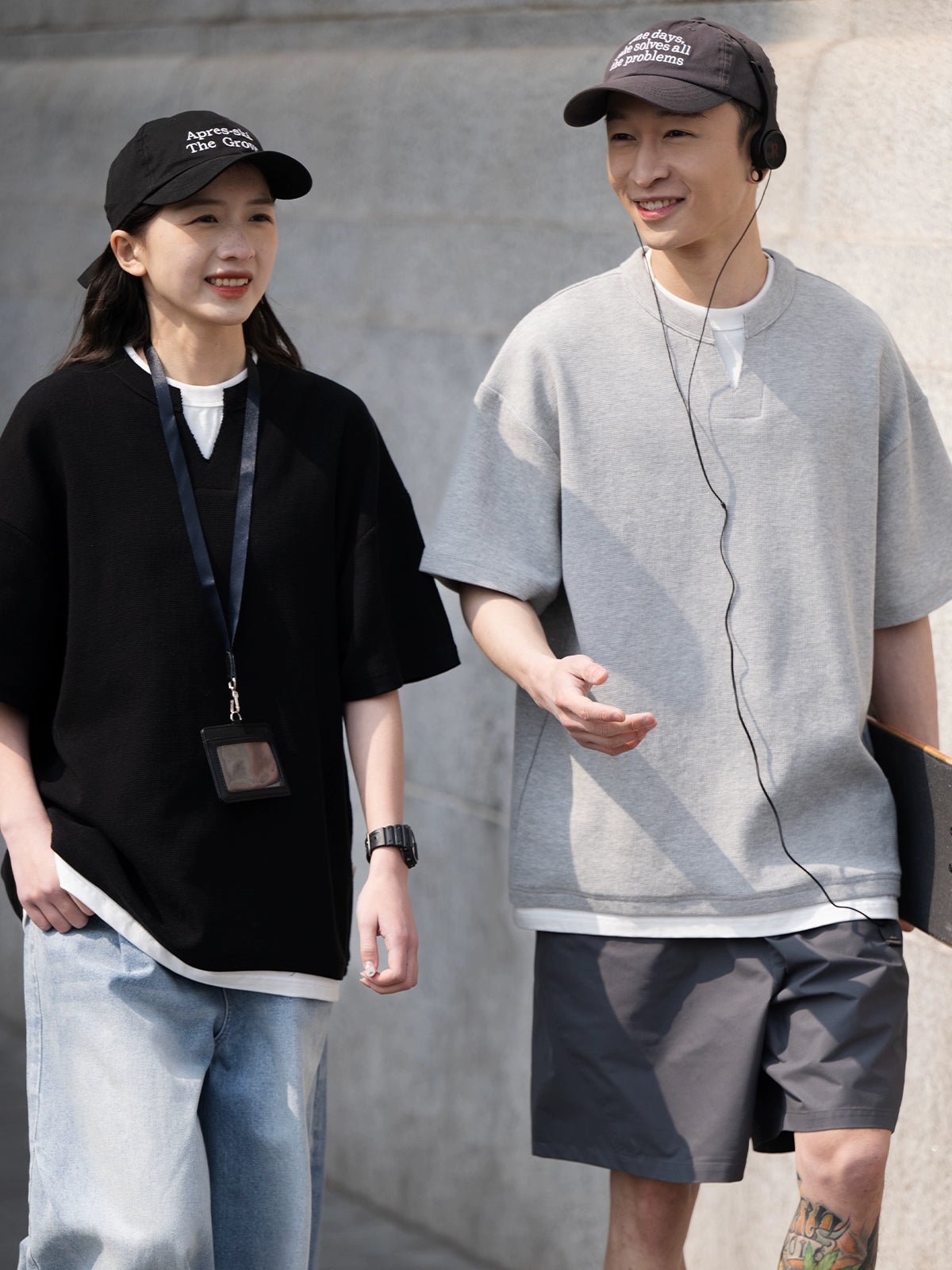 ワッフルレイヤードVネック半袖Tシャツ B04285