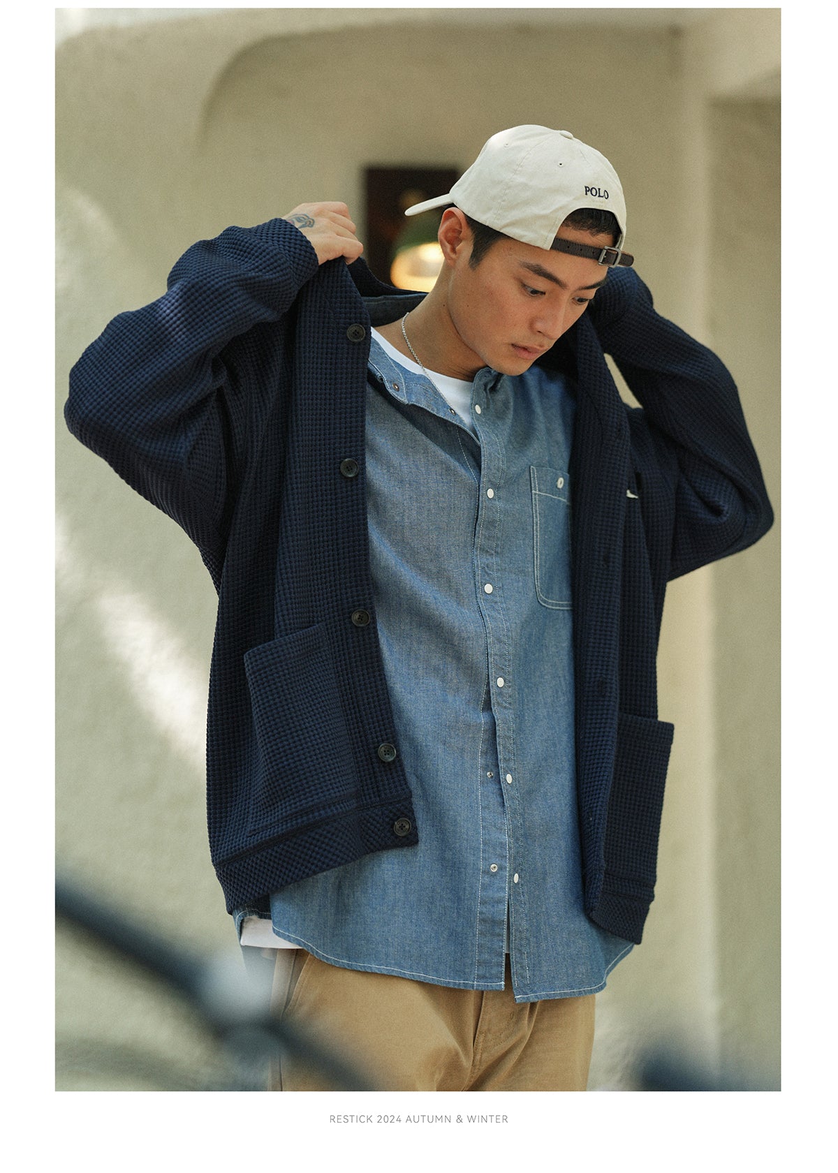 SOLOTEXワッフルニットカーディガンスウェットシャツ R110914