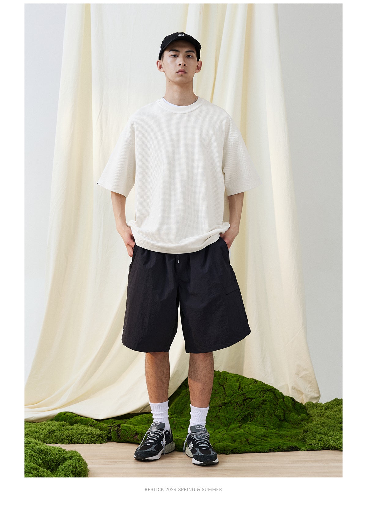 【X-STRETCHエクスポート生地】ワッフル5クォーター半袖Tシャツ R05012
