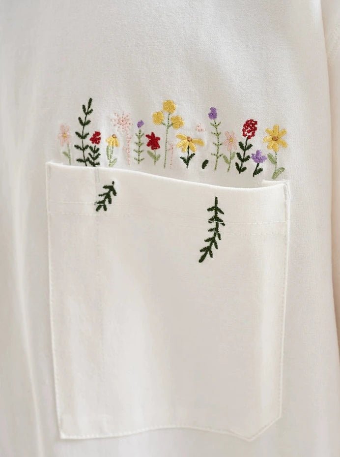 花柄刺繍270Gポケット半袖Tシャツ B07193