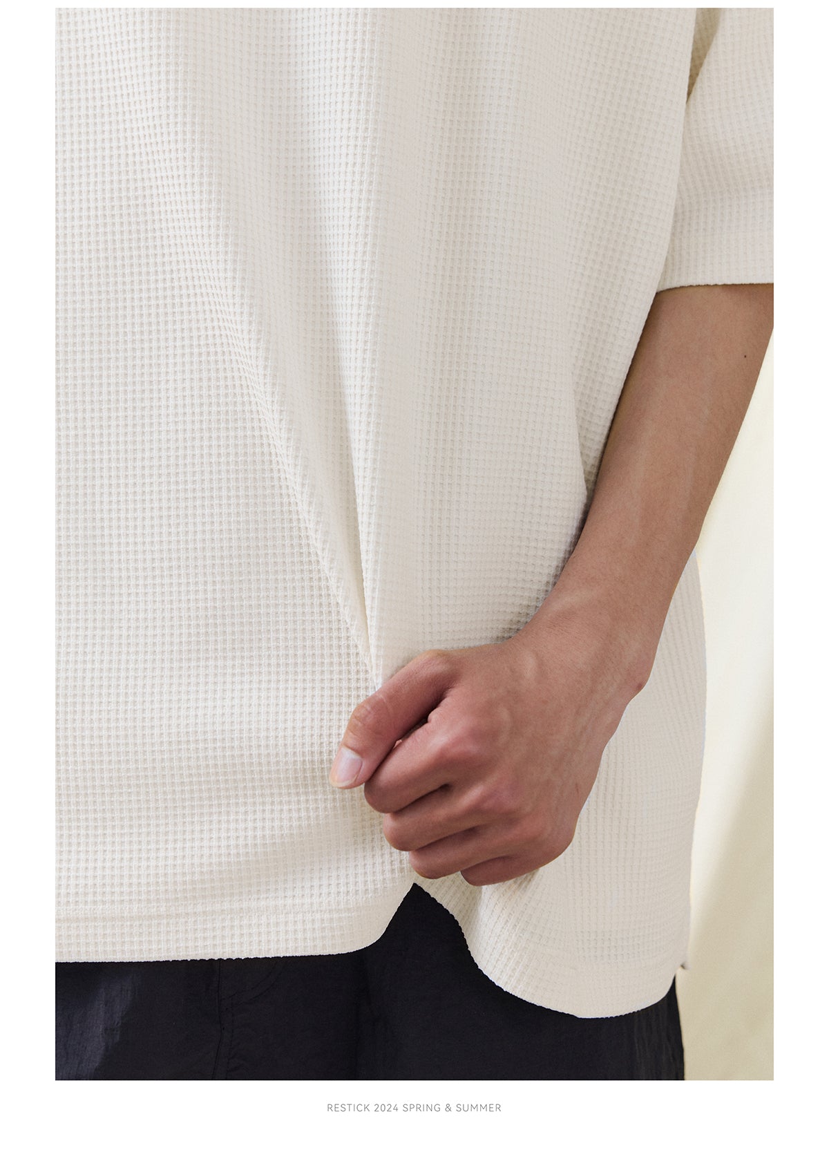 【X-STRETCHエクスポート生地】ワッフル5クォーター半袖Tシャツ R05012