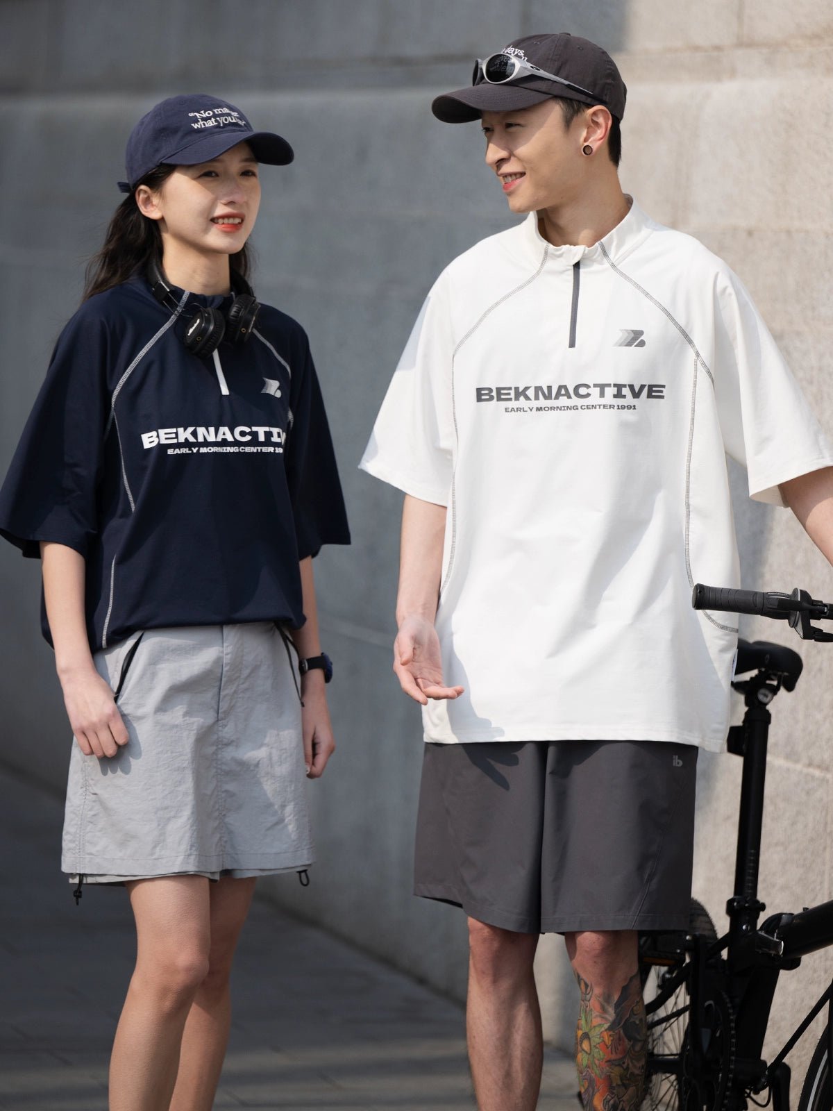 抗菌日焼け止めルーズハーフネックジッパー半袖Tシャツ B04281