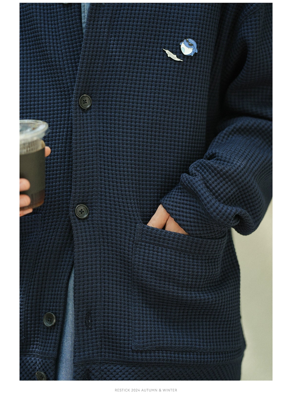 SOLOTEXワッフルニットカーディガンスウェットシャツ R110914