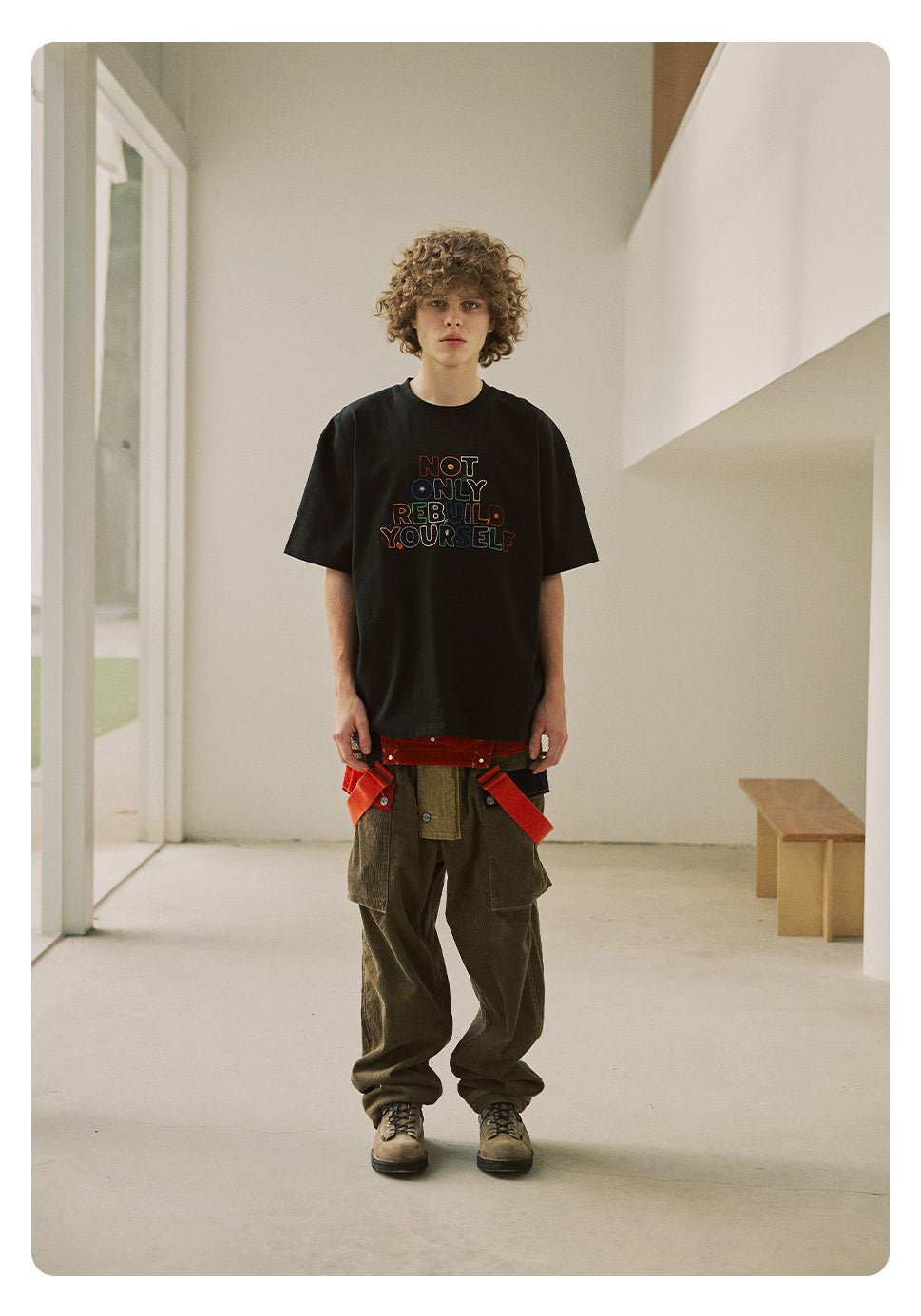 手刺繍コットンクルーネック半袖Tシャツ N051415