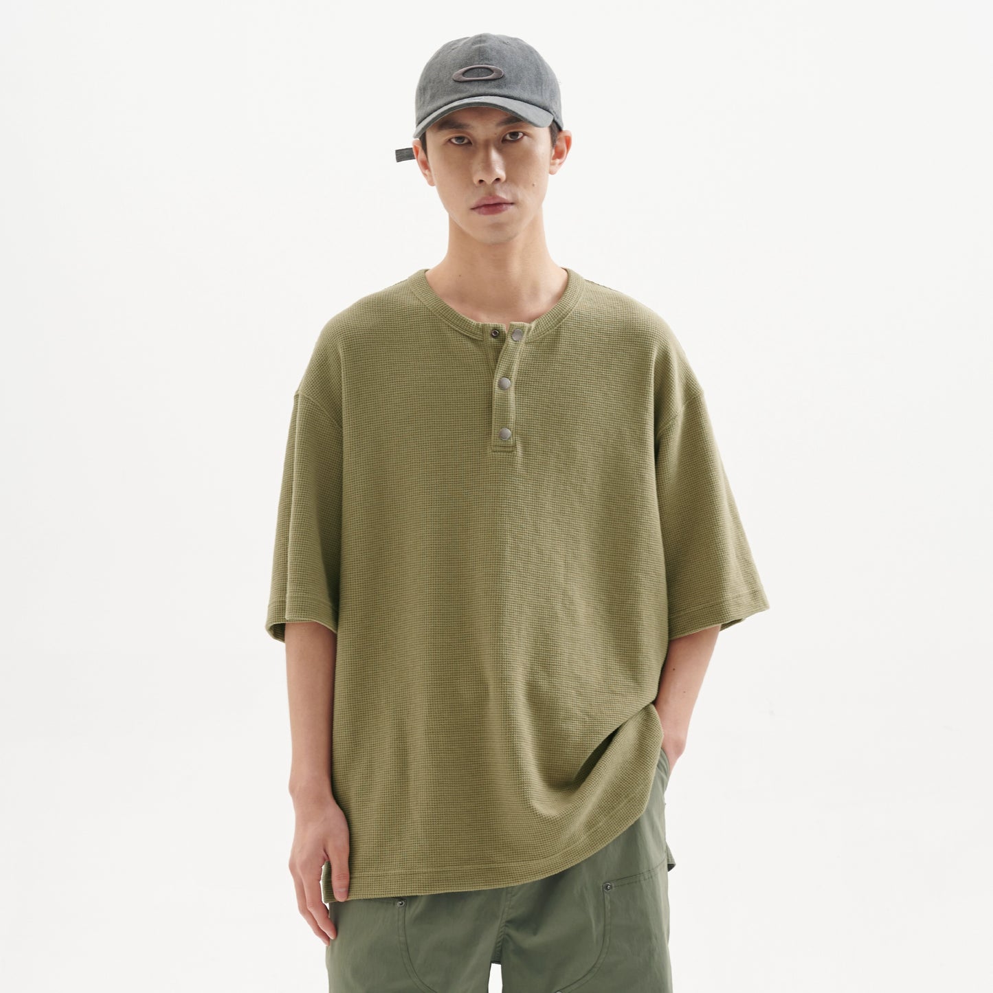 ヘンリーカラービンテージワッフル半袖Tシャツ B04093