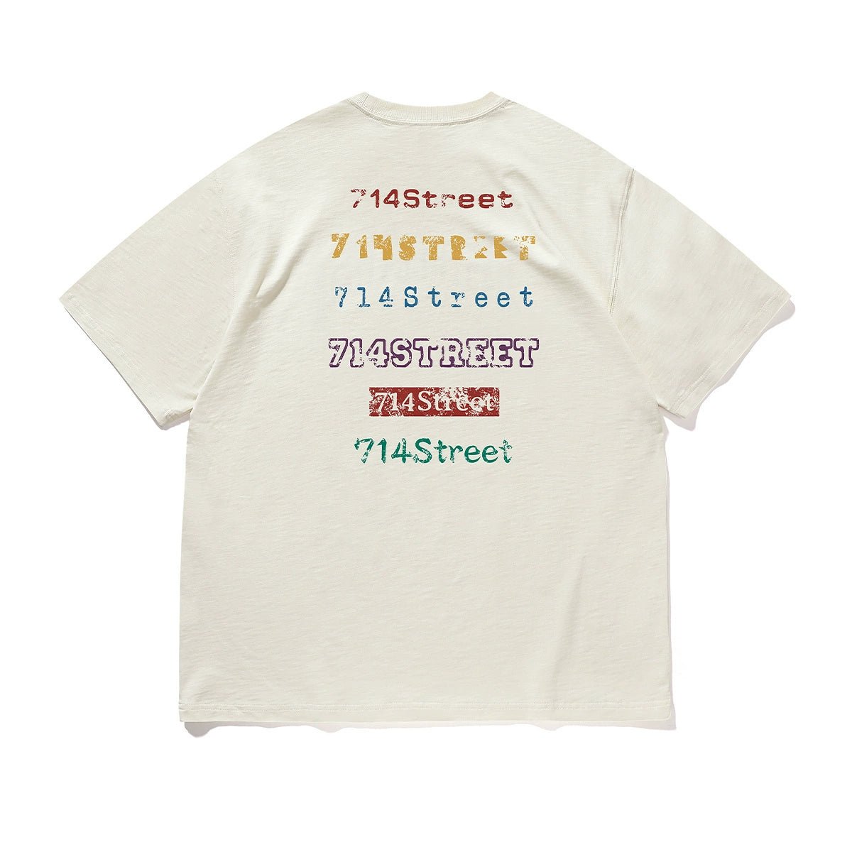 スラブテクスチャテキストプリント半袖Tシャツ S05011