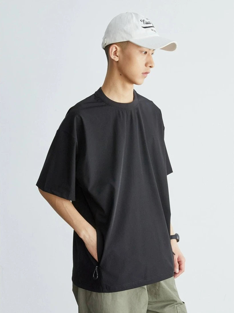 ジッパーポケット無地半袖メンズ夏防水クルーネックTシャツ V06019