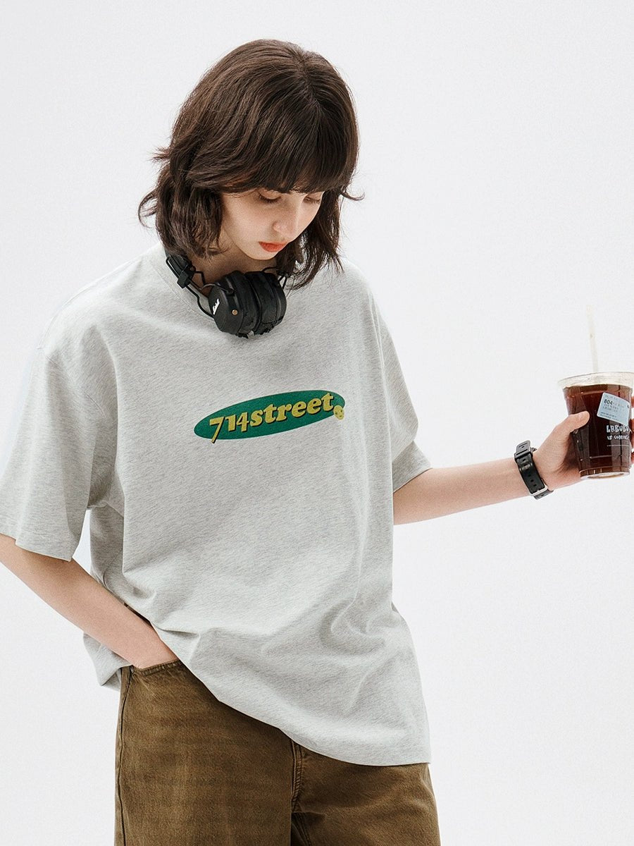 レトロテキストロゴプリント半袖Tシャツ S61110
