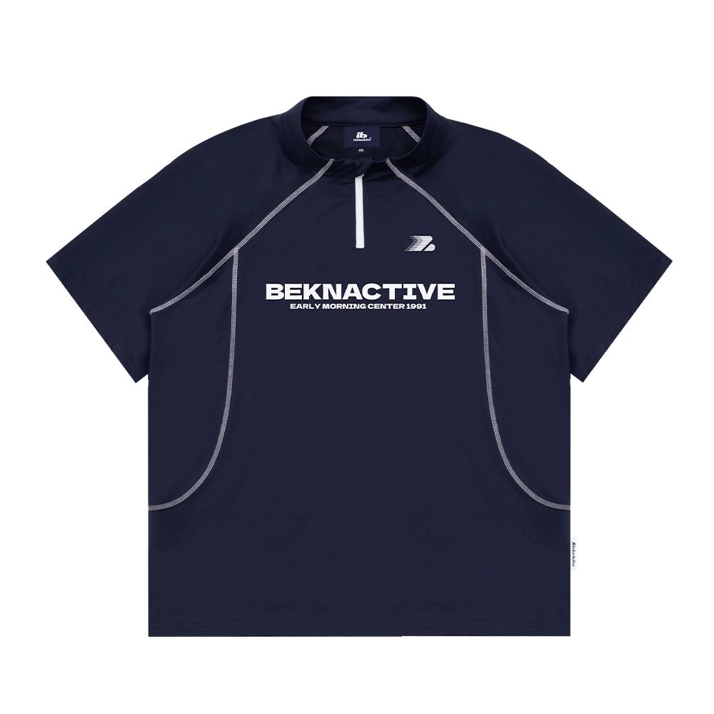 抗菌日焼け止めルーズハーフネックジッパー半袖Tシャツ B04281