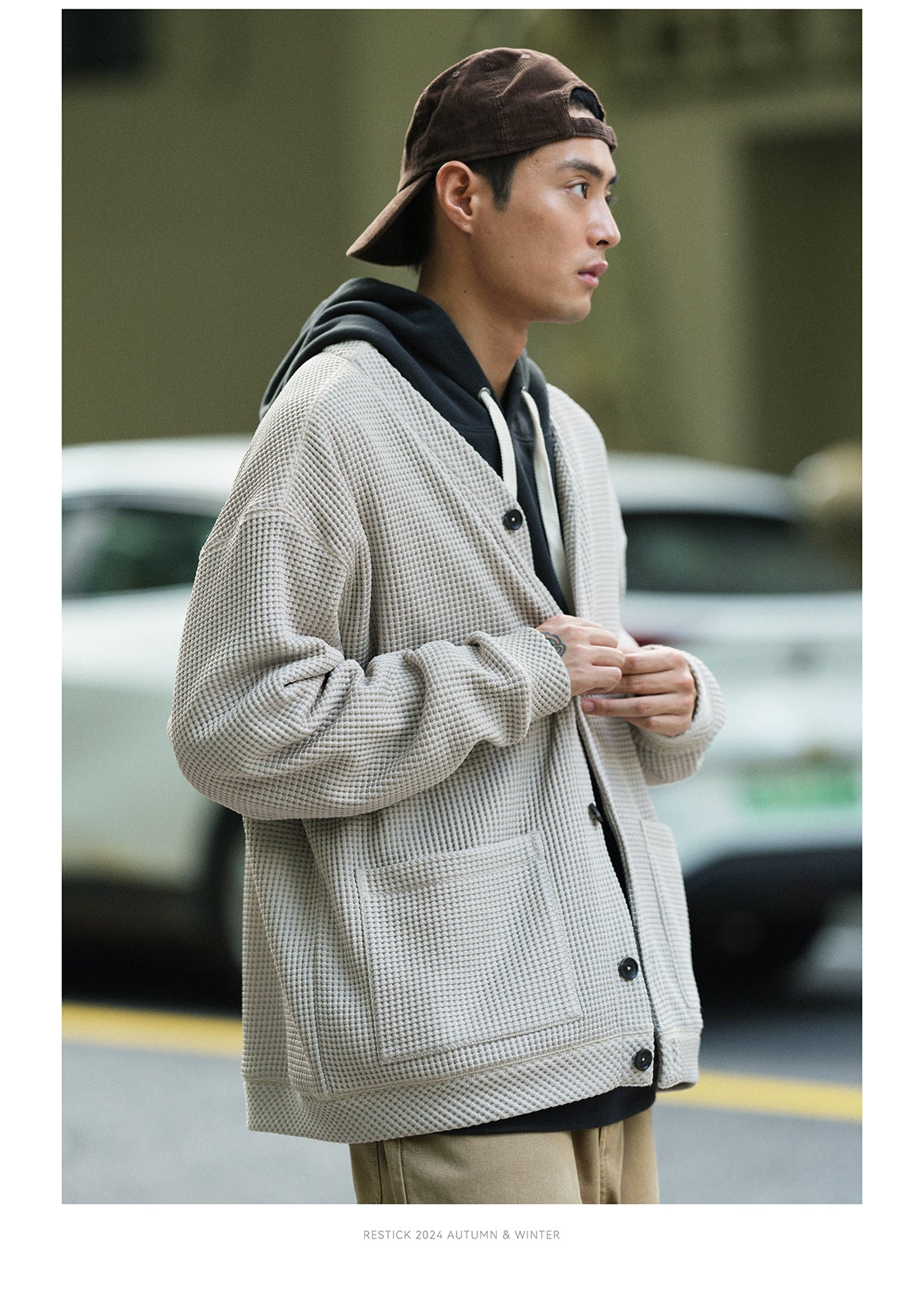 SOLOTEXワッフルニットカーディガンスウェットシャツ R110914