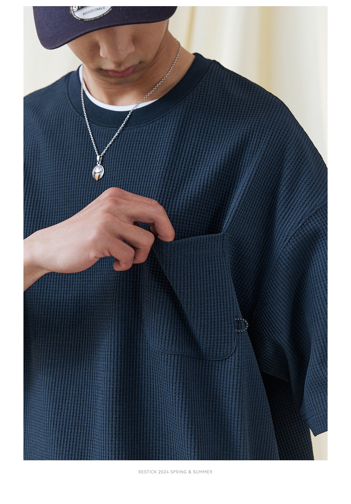 【X-STRETCHエクスポート生地】ワッフル5クォーター半袖Tシャツ R05012