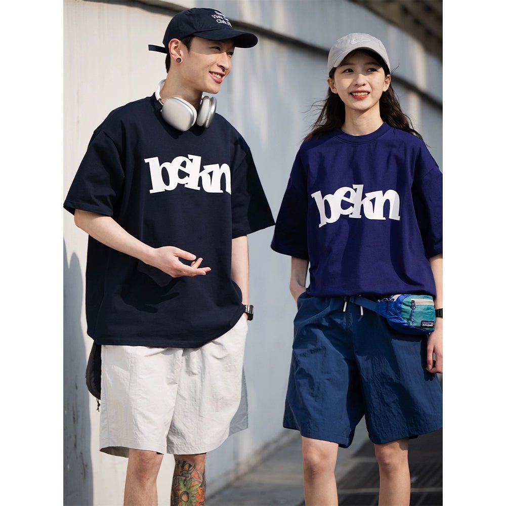 300gコットンシンプルプリント半袖ルーズ無地Tシャツ B04195