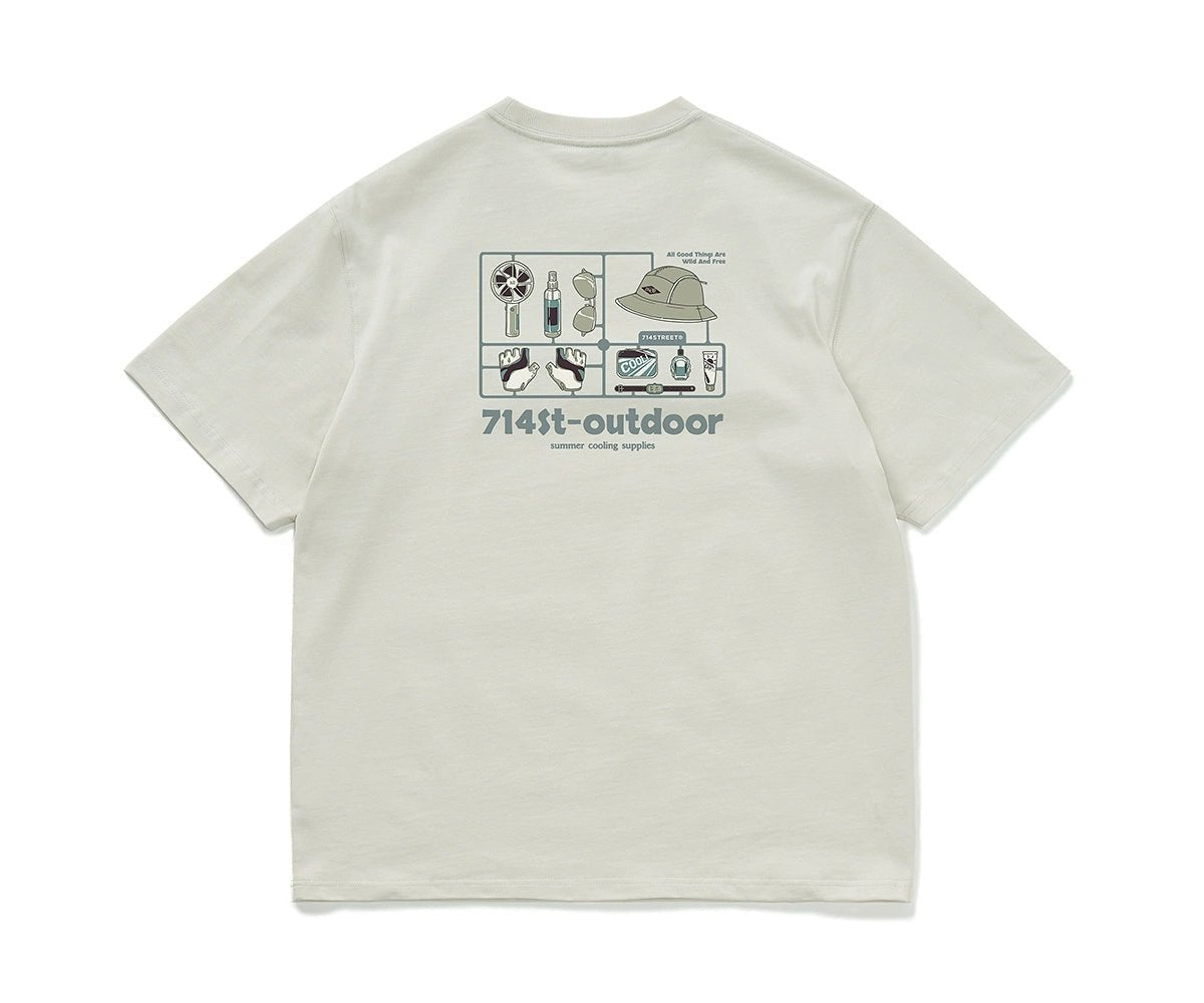 アンチリンクルアウトドアギアプリント半袖Tシャツ S05019