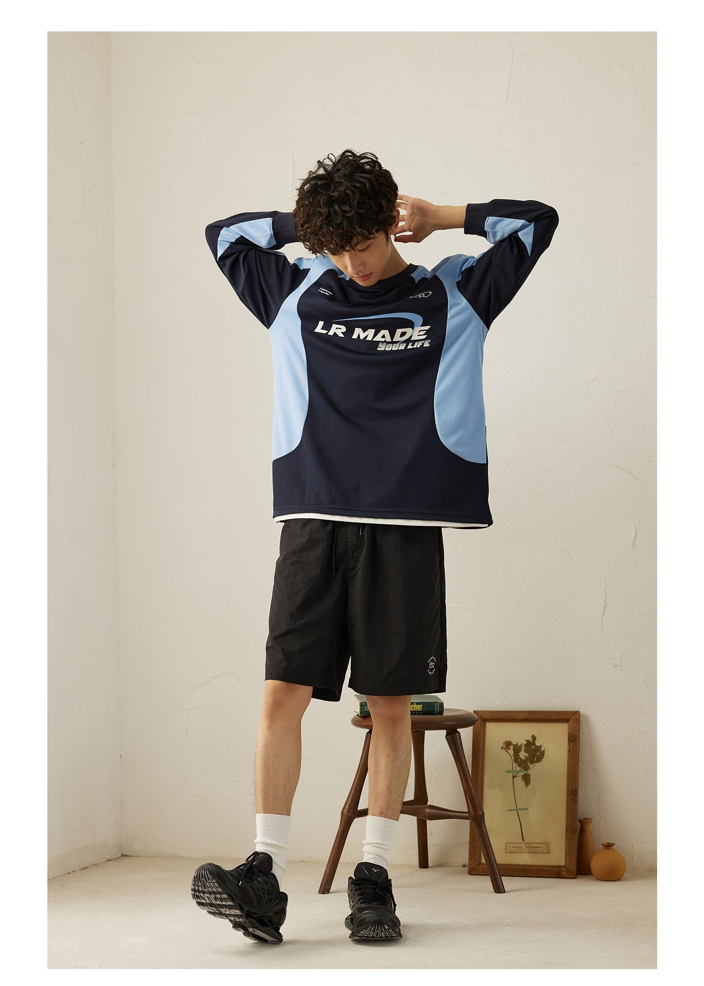BREATHABLE PATCHWORK LONG SLEEVE JERSEY T-SHIRT L11370