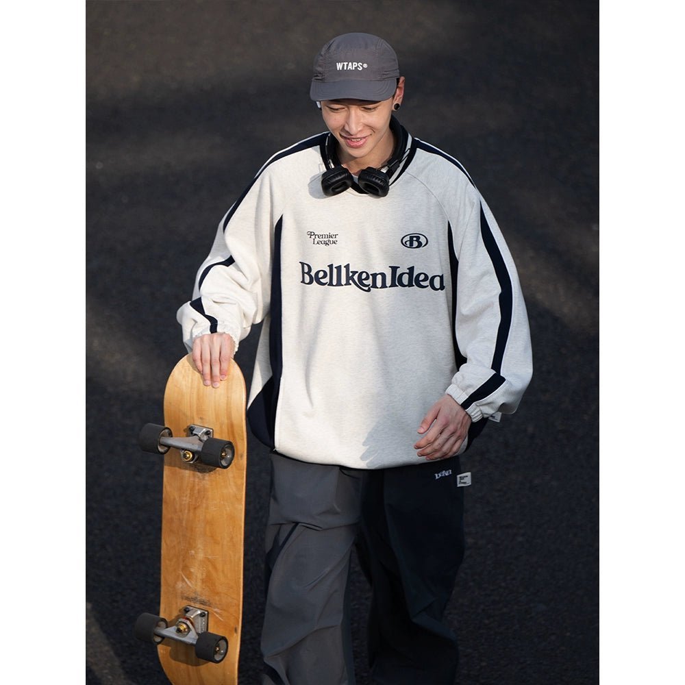 HEAVYWEIGHT LOOSE BASEBALL ROUND NECK SWEATER B19182