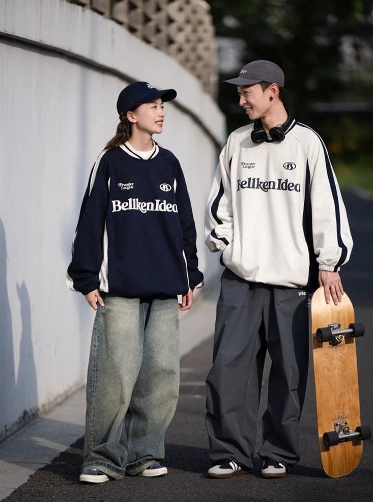 HEAVYWEIGHT LOOSE BASEBALL ROUND NECK SWEATER B19182