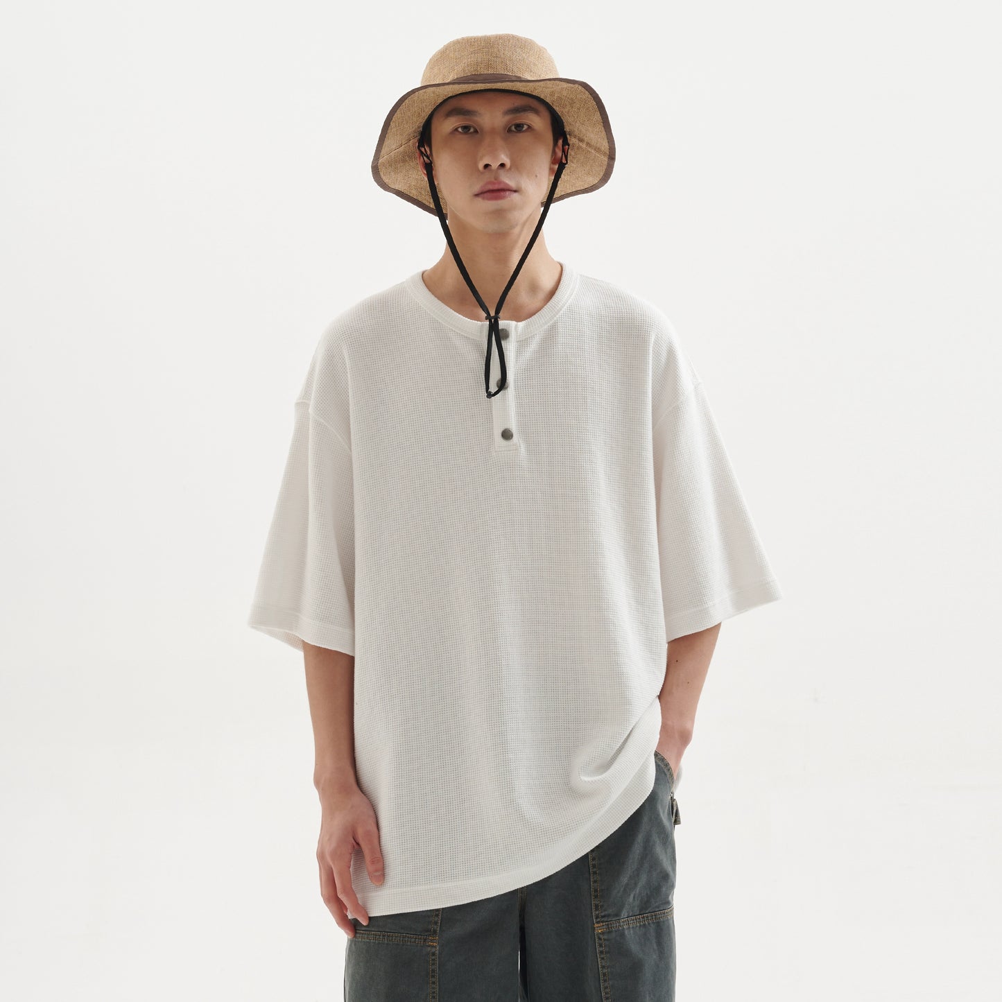 ヘンリーカラービンテージワッフル半袖Tシャツ B04093