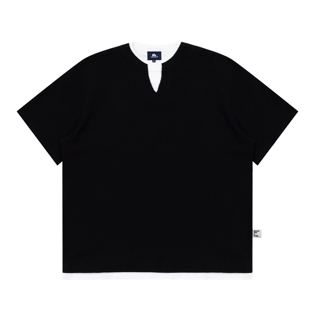 ワッフルレイヤードVネック半袖Tシャツ B04285