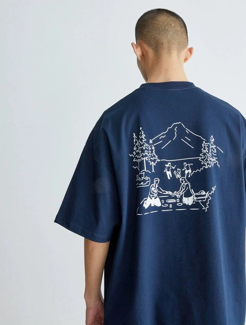 サマーアウトドアプリントソロナクール半袖Tシャツ V06011
