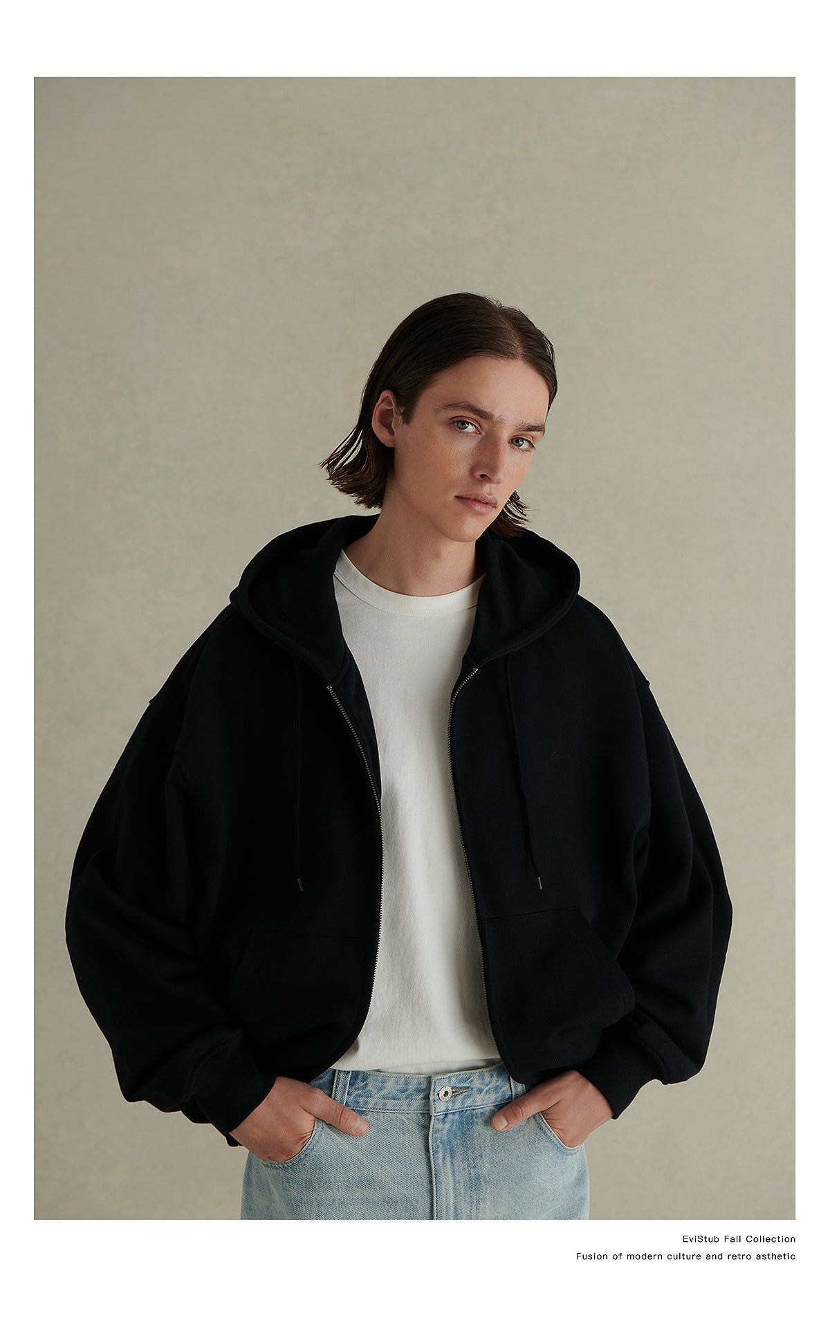 500G HEAVY WEIGHT BASIC RETRO ZIP HOODED SWEATSHIRT E09331