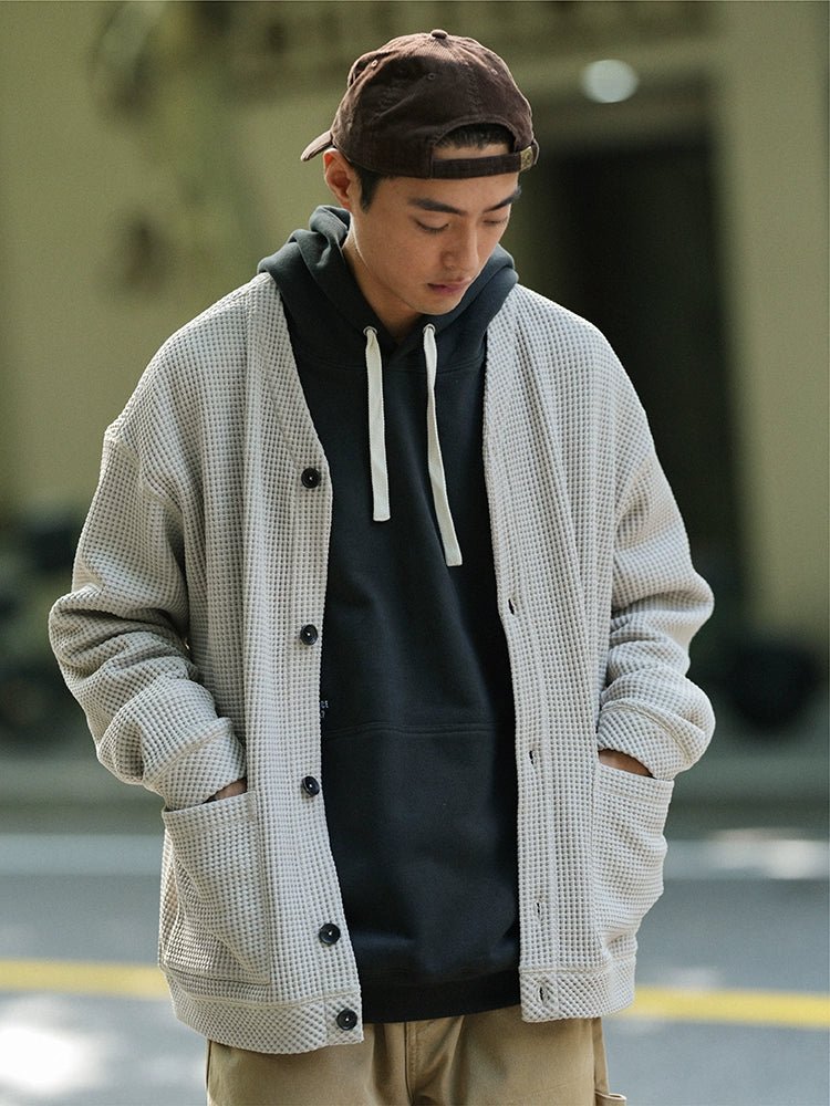 SOLOTEXワッフルニットカーディガンスウェットシャツ R110914