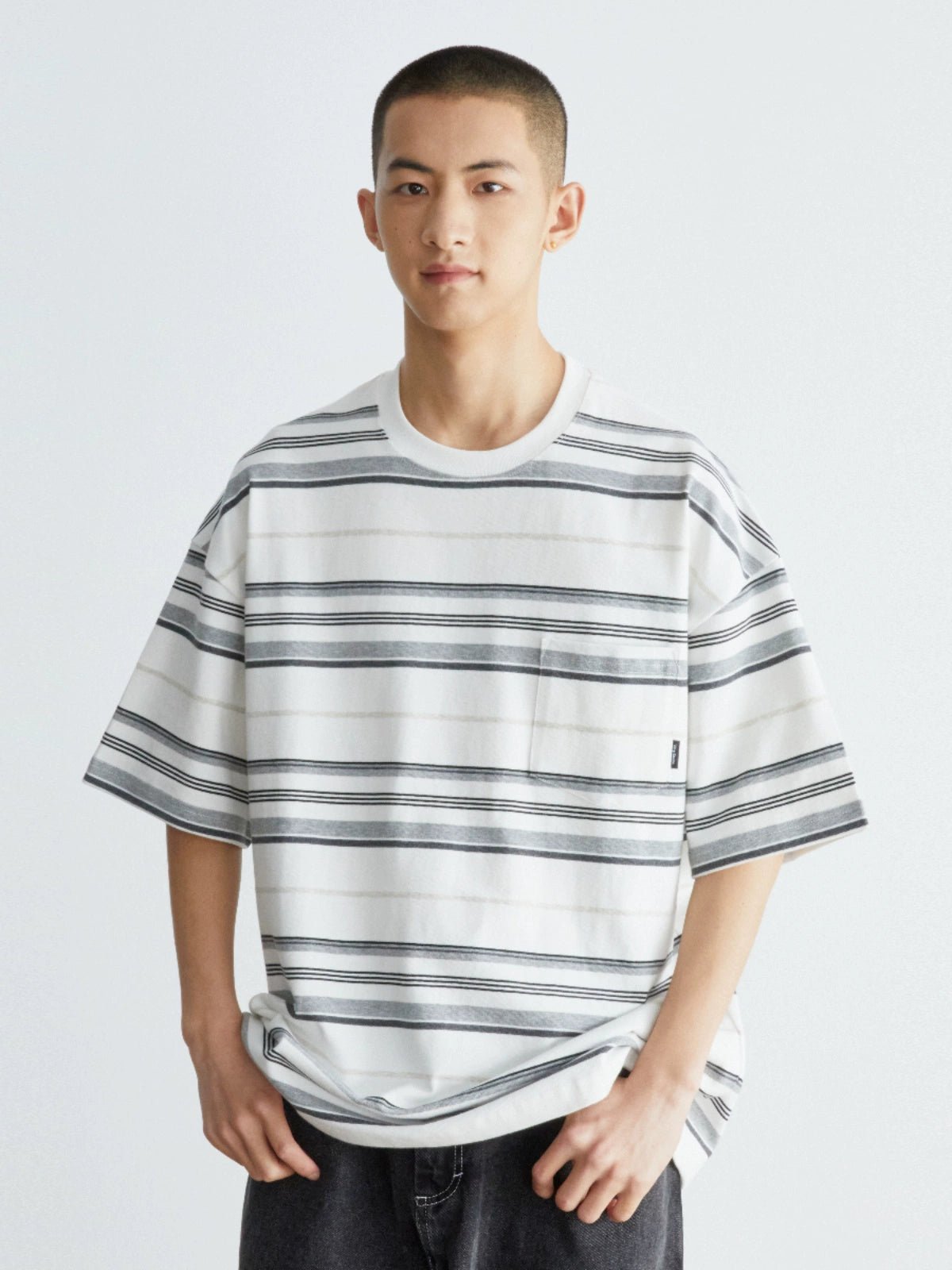 300G ストライプ半袖Tシャツ V06012